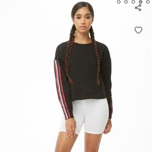 Women’s Forever 21 Black Cropped Sweatshirt with Red Stripes on Sleeves